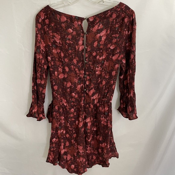 Free People Small Red  Festival Floral Boho All The Right Ruffles Romper Shorts - Picture 5 of 5